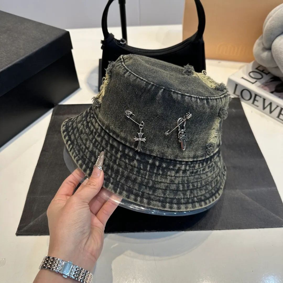 P60 Croxin spring and summer new denim fisherman hat, retro old street style, washed and torn edges, photo-taking item